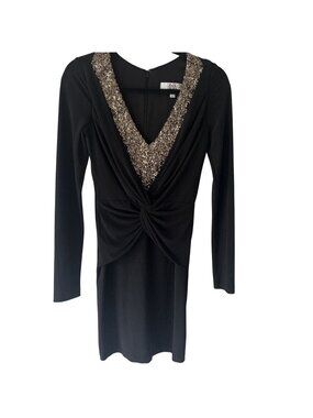 Badgley Mischka Mack James Women's Black Long Sleeve Mini Dress with Gold Sz S